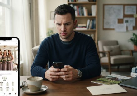 A 29-year-old mechanical engineer listening to his sister's wedding request on the phone while preparing dinner in his kitchen.