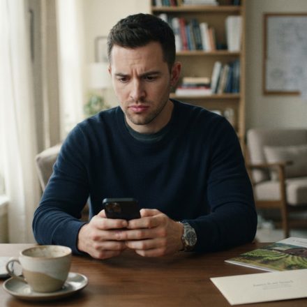 A 29-year-old mechanical engineer listening to his sister's wedding request on the phone while preparing dinner in his kitchen.