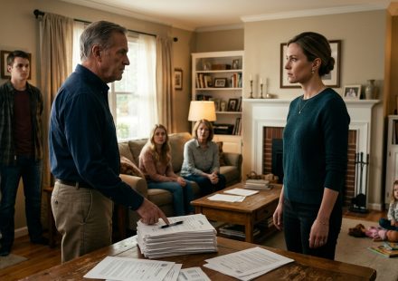 Woman surrounded by relatives during a tense family meeting as her dad demanded she sign everything