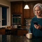 Older mother reading a painful message after her daughter wants to distance herself