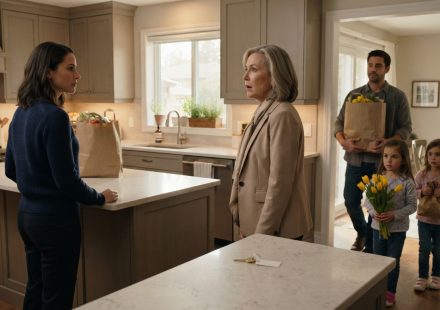 A shocked mother sees her daughter's husband and two young girls enter the kitchen after announcing her brother's family will be moving in.
