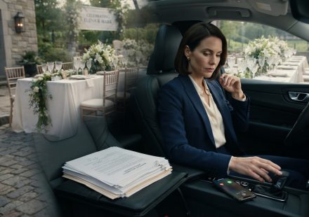 Woman sitting alone in her car with divorce papers after her mother-in-law threw a banquet to introduce her replacement.