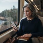 A mother looks at her phone on a coastal train after discovering that her daughter-in-law posted I was gone on social media.