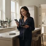 A successful woman in silk pajamas holds an espresso as her phone rings in her Manhattan apartment the morning after her divorce.