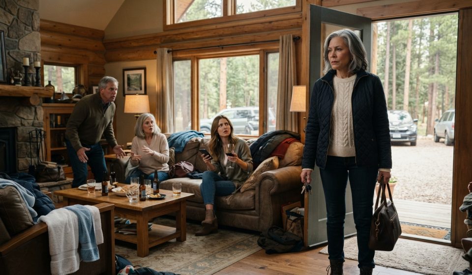 A shocked homeowner entering her Colorado mountain cabin and discovering her daughter-in-law and family occupying the living room without permission.