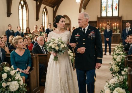 A bride-to-be watches as her mother raises a champagne glass during a tense rehearsal dinner while her elderly grandfather sits nearby.