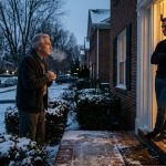 A 76-year-old retired engineer stands shivering outside his neighbour's doorway on a freezing February evening after losing heat in his home.