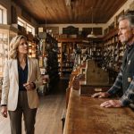 George watches his polished daughter-in-law study the inside of the historic family hardware store while he quietly observes her intentions.