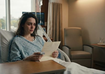 A 28-year-old woman who woke up from a coma sitting alone in a hospital bed while looking at a note left beside her.