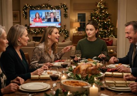 Emma quietly eats Christmas dinner while her relatives laugh and dismiss her online business as a hobby.