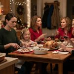 A 29-year-old mother sitting beside her young daughter during a tense Christmas family dinner while her sister's phone discreetly records the table.