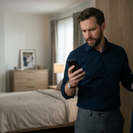 Successful 30-year-old man listening skeptically as his controlling father gives him marriage and family advice in their polished family home.