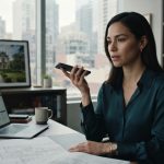 Maya sits in her downtown office looking at her phone after being told not to attend her father's surprise birthday party.