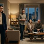 A wife confronts her husband and his relatives in their living room as they pressure her to join a cryptocurrency investment, illustrating how her husband chose his family over me.