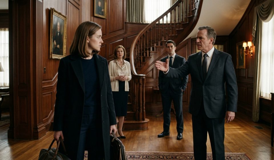 Wealthy father angrily orders his adult daughter to leave their luxurious Connecticut family mansion after she drops out of law school.