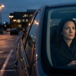A 39-year-old woman sitting alone in her parked car after learning she is not welcome at Christmas with her family.