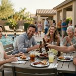 A woman sits silently at a family reunion picnic table while her brother-in-law raises a beer bottle and relatives laugh at his cruel joke.