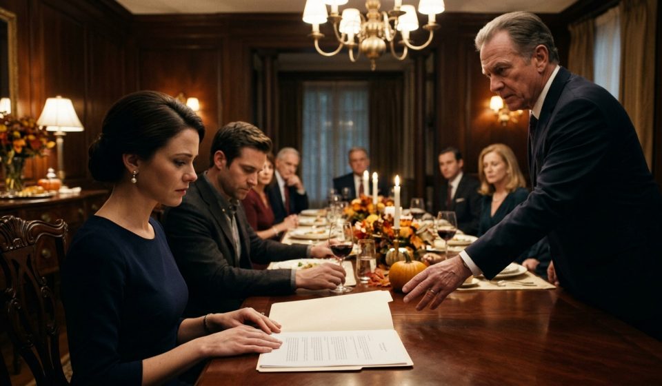 Father-in-law handed me divorce papers during an elegant Thanksgiving dinner as my husband avoided eye contact and family members watched.