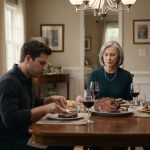 A 65-year-old mother sitting at Sunday dinner as her son tells her to be quiet and live like other seniors