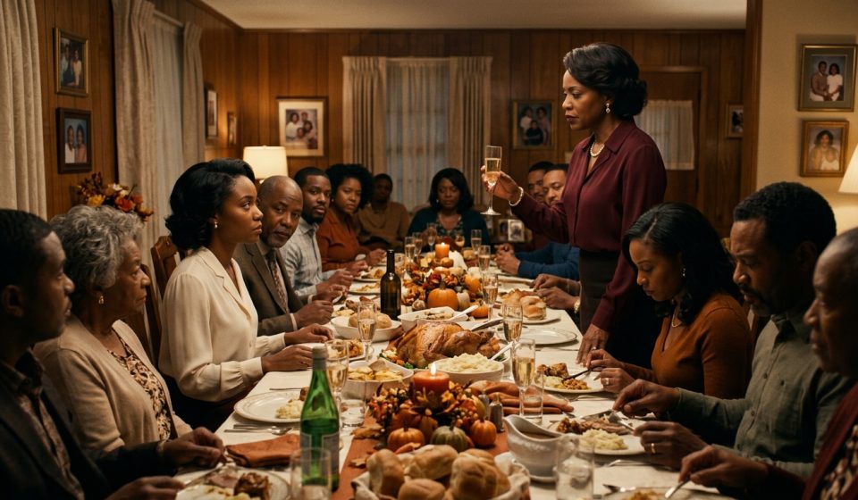 A young nurse sits quietly at Thanksgiving dinner as her mother raises a champagne glass and publicly humiliates her in front of the family.