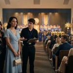 A single mother in an elegant blue dress stands at the back of her son's graduation auditorium while her ex-husband and his new wife occupy the front-row seats.