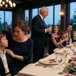 A widowed mother comforts her hurt son during a lavish family anniversary dinner as her father praises her sister and grandchildren.