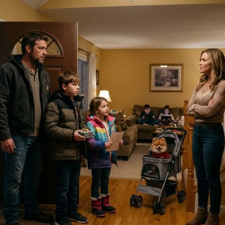 A father protects his two children during a tense family birthday dinner as their aunt insists they wait outside in the freezing cold.