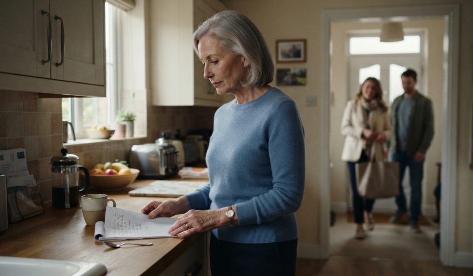 Nina standing in her kitchen after her daughter tells her to have dinner ready for six before leaving the house.