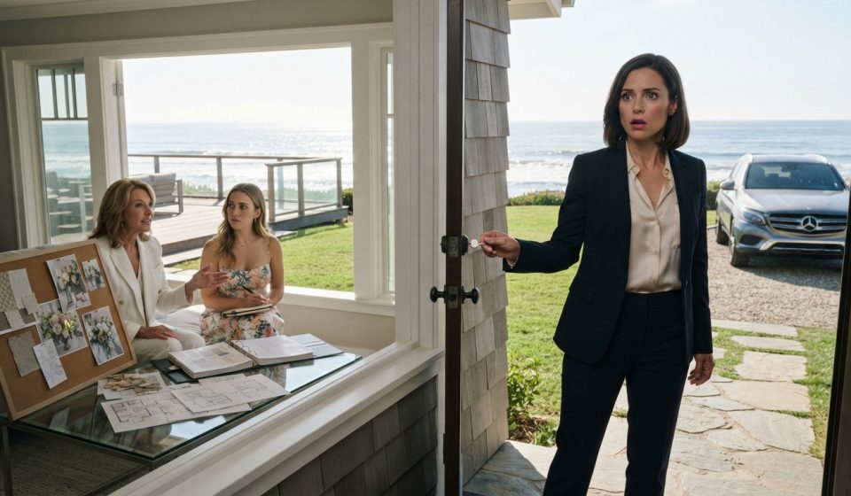 Woman outside her San Diego home overhearing her family plan her sister's wedding at my beach house without asking permission.