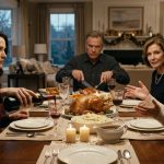Claire calmly pours red wine at Thanksgiving dinner while her sister announces plans to move into Claire's beach house without permission.