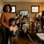 A mother stands protectively beside her two hurt children during a tense Thanksgiving family dinner after an upsetting announcement.