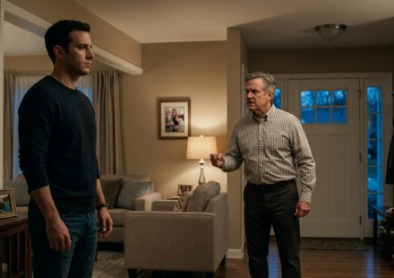 A 32-year-old homeowner standing firmly inside a suburban Ohio house while their father confronts them about giving the property to a younger brother.