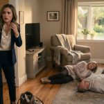 Elra standing in shock inside her parents' quiet home after finding them lying unconscious on the floor.