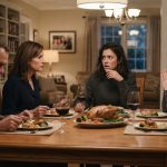 A 26-year-old woman sitting stunned at a family dinner after being given one month to find a new place.