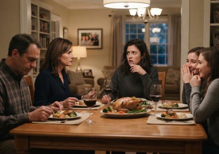 A 26-year-old woman sitting stunned at a family dinner after being given one month to find a new place.