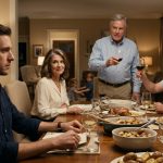 A stunned younger son sits at Sunday dinner while his father raises a glass to his favored older brother after announcing the family's inheritance decision.