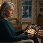 Martha sitting alone with her tablet after discovering she was excluded from her son and daughter-in-law's anniversary dinner.