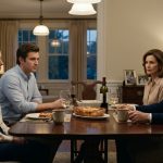 A young woman sits quietly beside her boyfriend at an elegant family dinner while her parents enthusiastically celebrate her older sister's engagement.