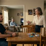 A 35-year-old father confronts his mother in a tense living room conversation after she demands that he cancel his son's tenth birthday celebration.