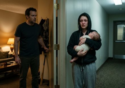 A frightened teenage mother holding her baby stands outside her neighbor's apartment door at 3 a.m., desperately asking him for help.