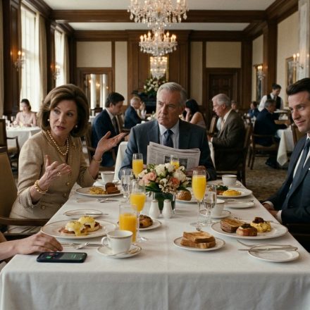 A young female technology entrepreneur in a simple black dress faces criticism from her wealthy family during an elegant country club Sunday brunch.