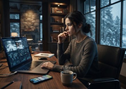 Successful young entrepreneur discovering an unauthorized charge for her sister's wealth and wellness retreat