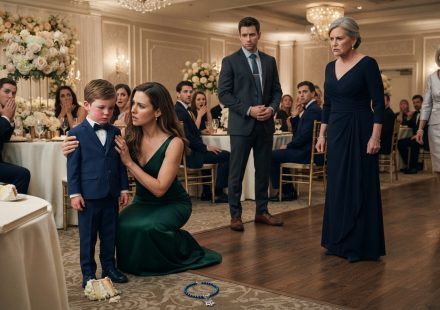 A mother protecting her five-year-old child after her mother-in-law slapped my son over a piece of cake at a wedding reception.
