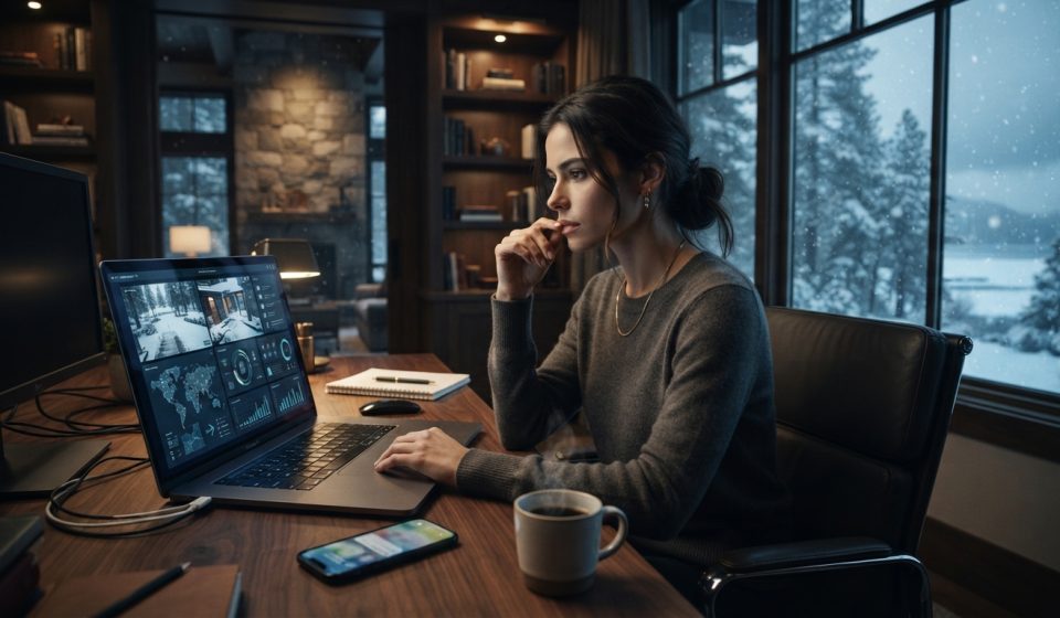 Successful young entrepreneur discovering an unauthorized charge for her sister's wealth and wellness retreat