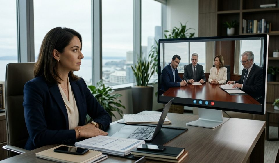A successful woman watches her father and older brother during a tense video call about her grandmother's $5.3 million estate.