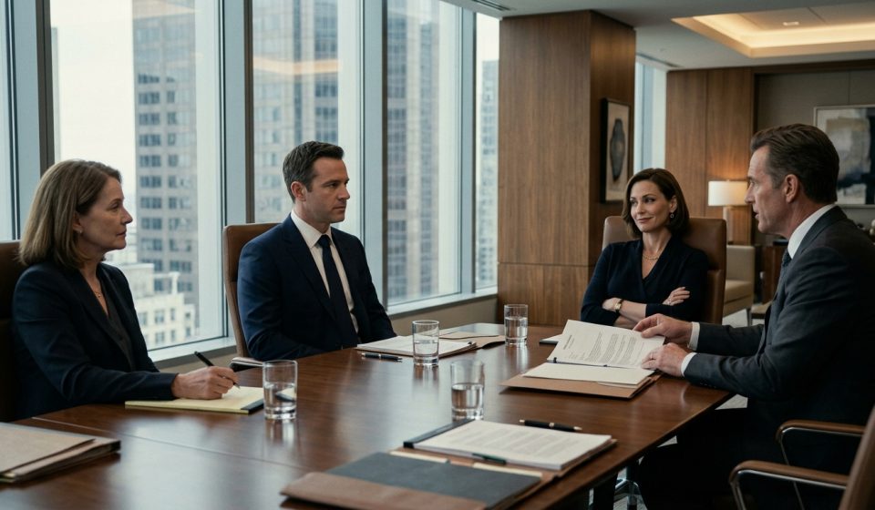 Holt Bricker sits calmly across from his laughing ex-wife and her attorney during a tense settlement meeting over a multimillion-dollar inheritance claim.