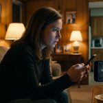 A shocked homeowner watches security-camera footage of three unfamiliar visitors inside her duplex while sitting on her parents' living-room couch.