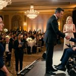 A mother watches her wealthy ex-husband at a Manhattan charity gala as their adult son sits in a powered wheelchair on the illuminated stage.