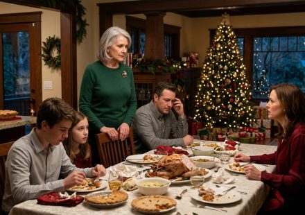 A 68-year-old grandmother standing firmly during a tense Christmas dinner confrontation with her daughter-in-law.