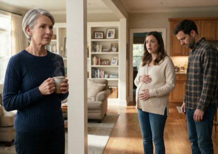 Mother holding coffee as her daughter-in-law tells her to move out of the house